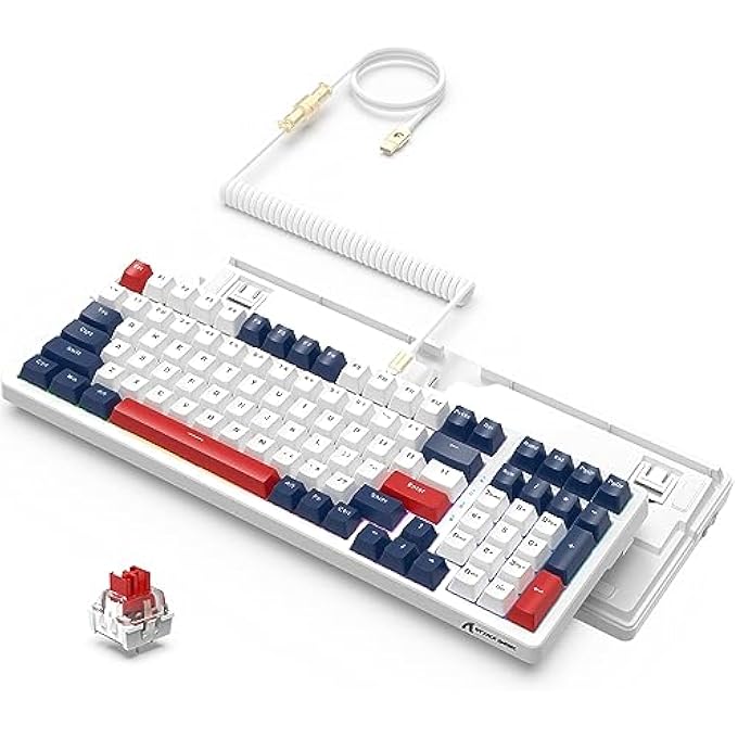 Compare K98 WIRED HOTSWAP GAMING KEYBOARD WITH METAL COILED USB C CABLE,18 LED RGB ILLUMINATION,CUSTOMIZED RED SWITCH MECHANICAL FEELING,PROGRAMMABLE DRIVER,100 KEYS FOR MACWINÏ¼ˆBLUEÏ¼‰ at KSA Price