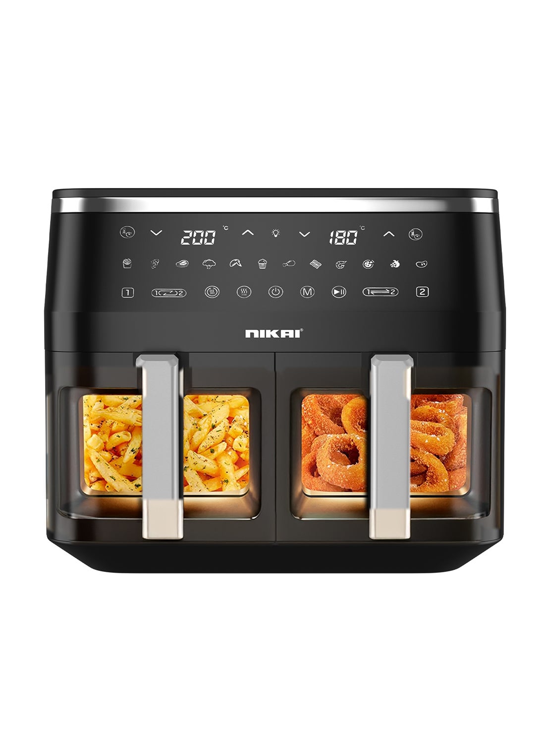 Compare Nikai 2 in 1 Digital Air Fryer 9L Capacity, Touch Control, 12 Cook Functions,  3100W, Frying, Grilling, Roasting, Baking, & Toasting, 9 L 3100 W NAF1099D Black at KSA Price