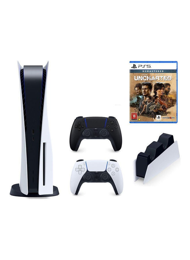 Compare PlayStation 5 Console Disc Version With Controller And DualSense Charging Station And Uncharted Legacy Of Thieves Collection at KSA Price