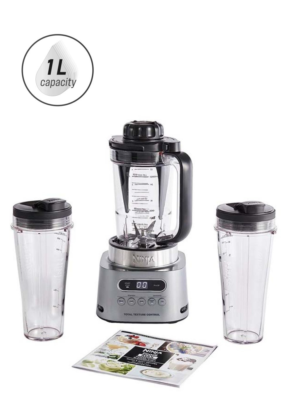 Compare Foodi MAX Power Nutri Blender 2In1, Blend Smoothie Bowls, Thick Spreads & Frozen DrInks, Automatic Programs, SmartTorque, 1L Jug With Power Paddle, 2x 700ml Cups 1 L 1100 W CB150ME Silver at KSA Price