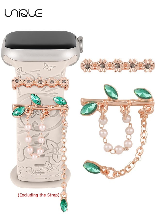 Compare 2 PCS Watch Decoration Buckle Set  Green Zircon Branch Decorative Buckle  Compatible with Apple Watch Straps  38mm 40mm 41mm 42mm 44mm 45mm 49mm  for iWatch Ultra Series 9 8 7 6 5 4 3 2 1 SE, Smart Watch Decorative Ring No Band at KSA Price