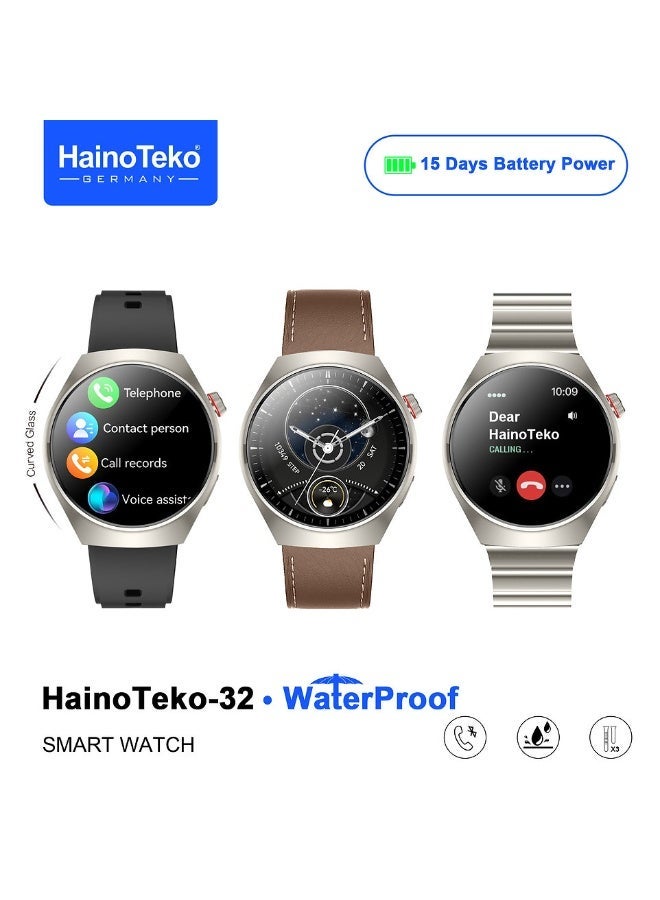 Compare Haino Teko32 Waterproof Smartwatch With Curved AMOLED Display Bluetooth Calling 3 Pair Straps and Charging Cable Designed for Men Silver at KSA Price