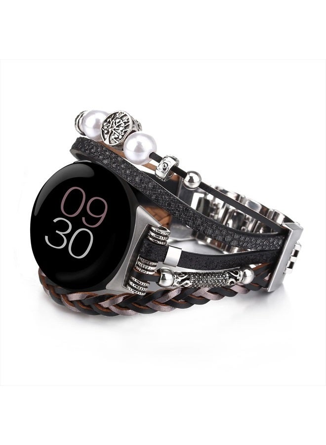 Compare Posh Leather Band Compatible with Google Pixel Watch Band Women Men, Boho Bracelets Jewelry Wrap Watch Strap for Google Pixel Watch 2022, Black at KSA Price