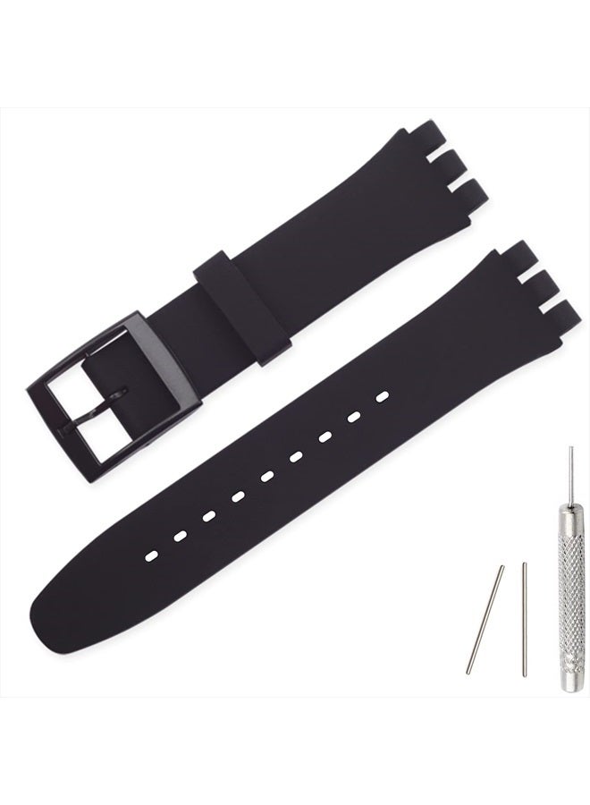 Compare Replacement Silicone Band for Swatch 17mm 19mm 20mm, Waterproof Wristband Watch Strap for Swatch 17mm, Black at KSA Price