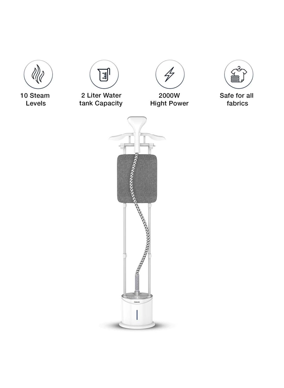 Compare Garment Steamer , 10 Steam Levels, 55 Min Continues Steam, 2In1 Double Aluminium Extendable Poles And Ironing Board, Thermostat Protection, Suit Hanger, 45 Sec Preheat 2 L 1950 W NGS292AB SilverGrey at KSA Price