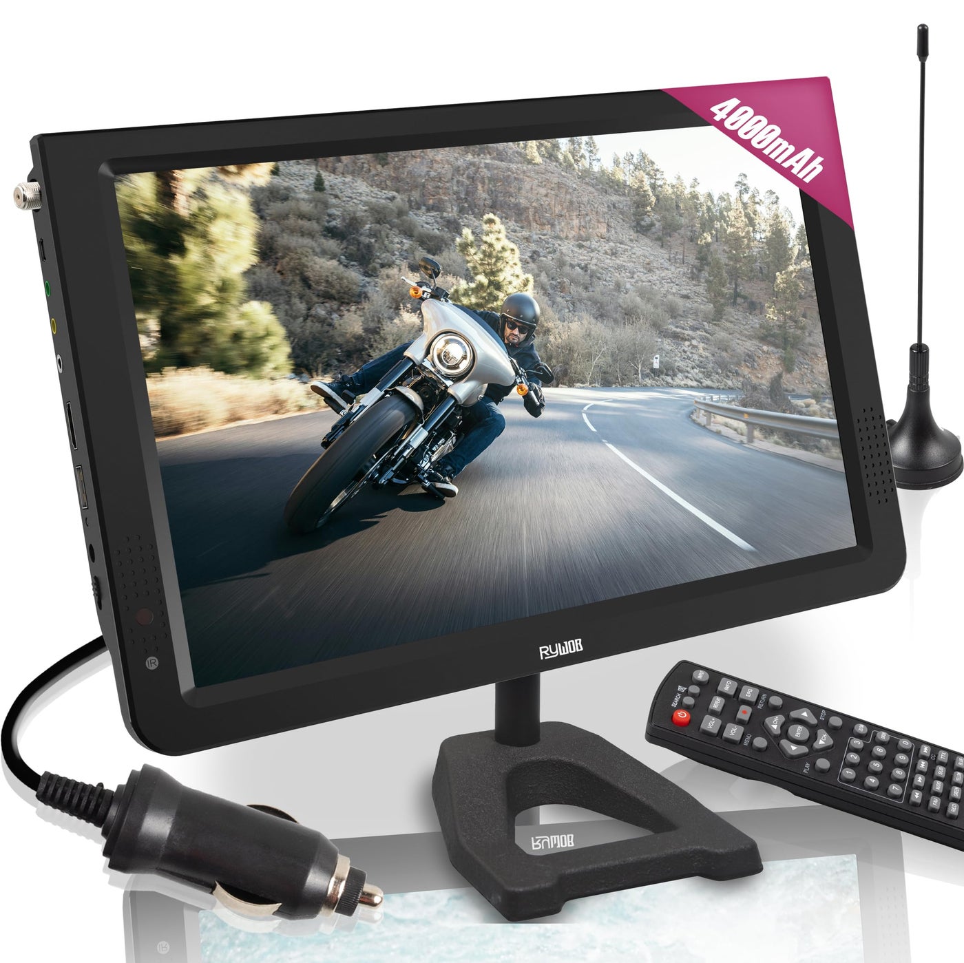 Compare Rywob 12inch Portable TV,Battery Powered TV with ATSCHDMIUSBSD CardAV Input,Mini Television with Control &TV Stand for Camping,Car,Travel,Emergencyï¼ˆBlack Standï¼‰ at KSA Price