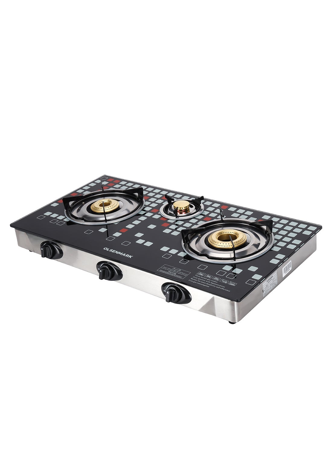 Compare Olsenmark Gas Cooker – OMK2224 | 3Burner Tempered Glass Gas Stove with Auto Ignition | HeavyDuty Cast Iron Burners, Stainless Steel Frame, and Easy Knobs | Low Gas Consumption & High Efficiency OMK2224 BlackSilver at KSA Price