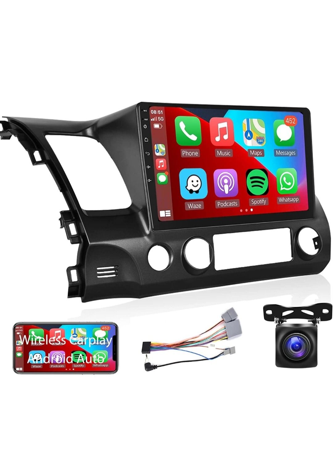 Compare Honda Civic Car Stereo  2006 To 2012 4GB RAM Support Apple Carplay Android Auto Wireless QLED Touch AHD Camera Included Bluetooth Offline Online Maps Support YouTube Play Store at KSA Price