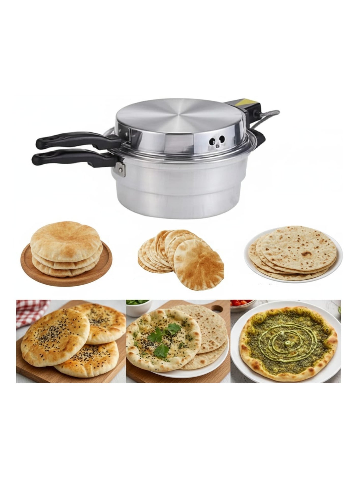 Compare Arabic Khameer Bread Maker 28cm | Mini Electric Oven for Pita Khubz & Mini Pizza | Aluminum NonStick Plate 1000W Fast Heat at KSA Price