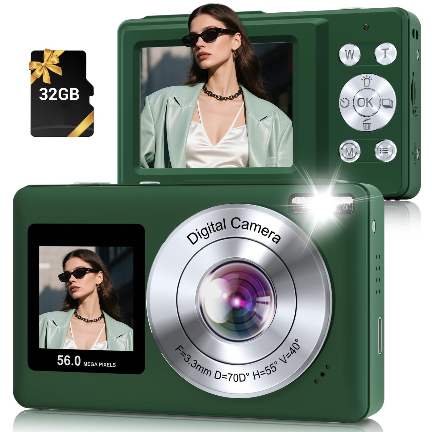 Digital Camera, 56MP 2.7K Dual-Screen Selfie Camera…