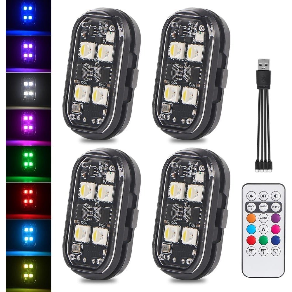 Compare Wireless LED Strobe Lights USB Rechargeable Waterproof Remote Control 10 Modes 8 Colors For Car Motorcycle Drone Truck Aircraft Bike 4 PCS at KSA Price