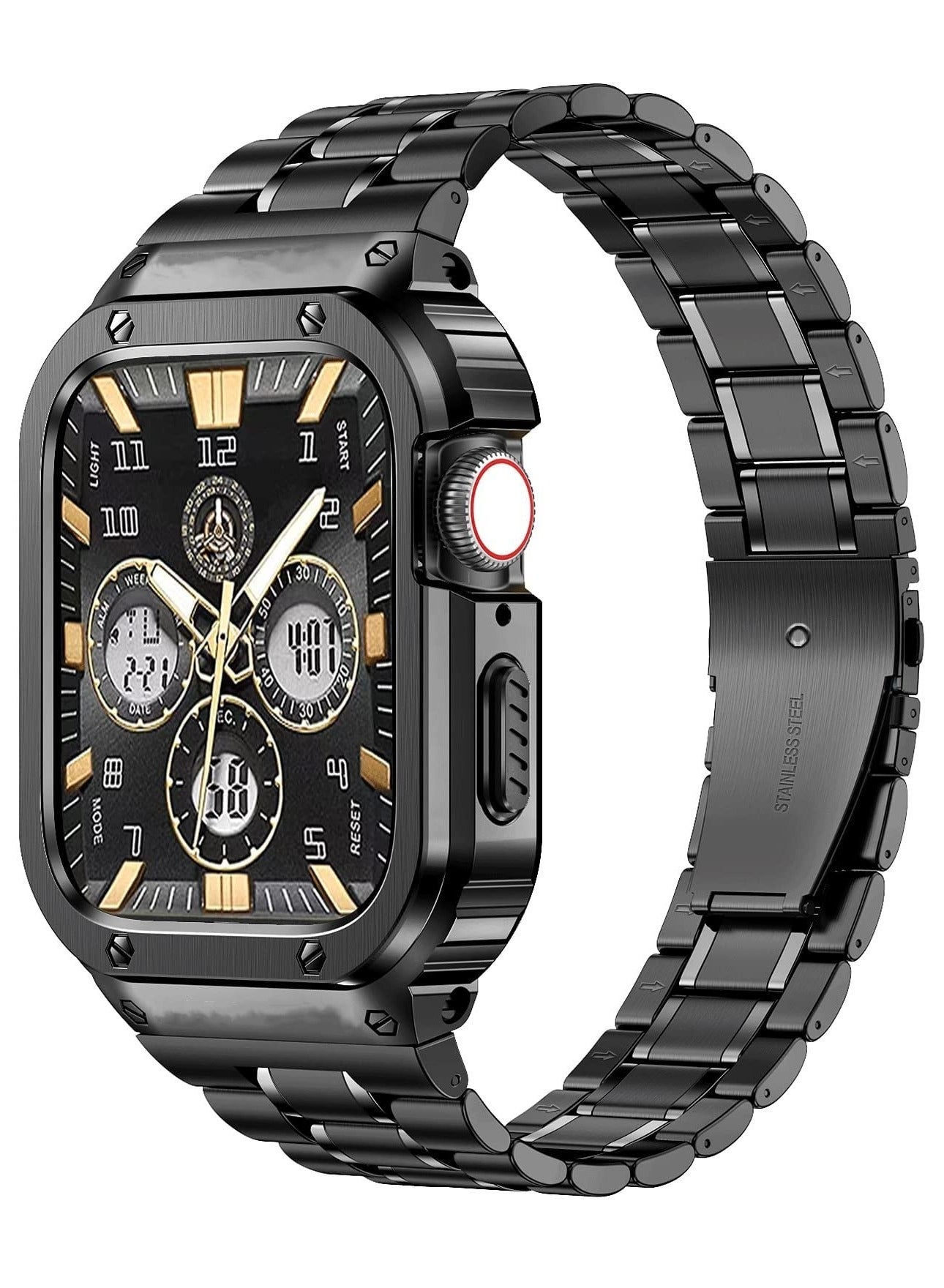 Compare Stainless Steel Watch Band with Case For Apple Watch Series 987 45mm Metal Strap and Rugged Protective Bumper Cover for Men  Black at KSA Price