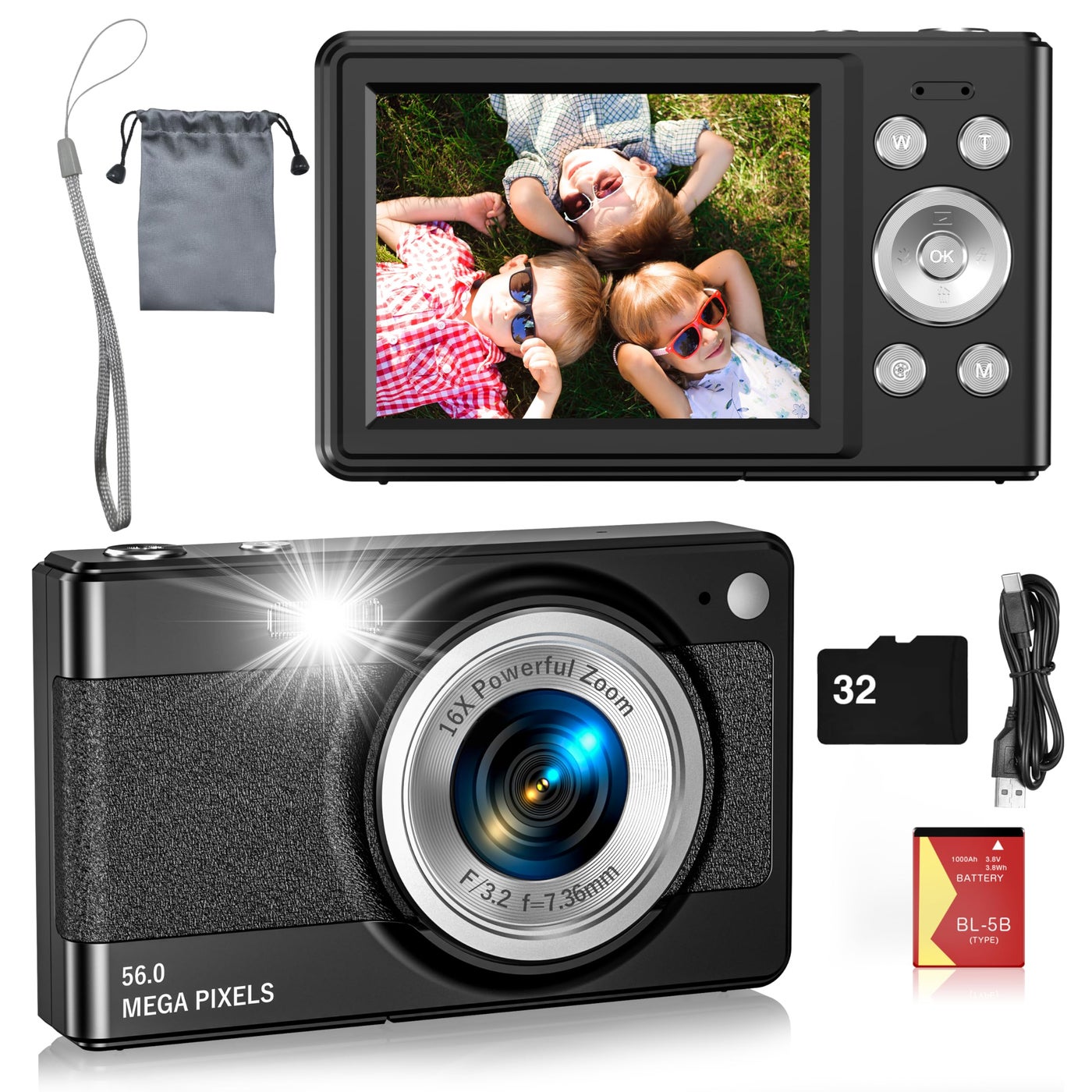 Digital Camera for Kids, FHD 1080P 56MP Autofocus…