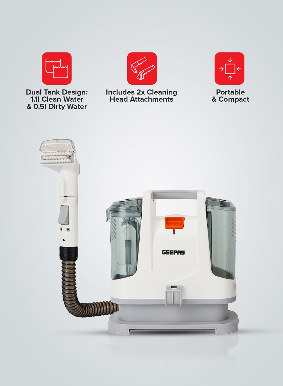 Compare Portable Spot CleanerDual Tank Design, 1.1 L and 0.5L Clean and Dirty Water Tanks 2 Cleaning Head Attachments, Lightweight and Compact Design, Perfect for Clean Carpets, Rugs, Upholstery etc 1.1 L 400 W GSC19051  at KSA Price