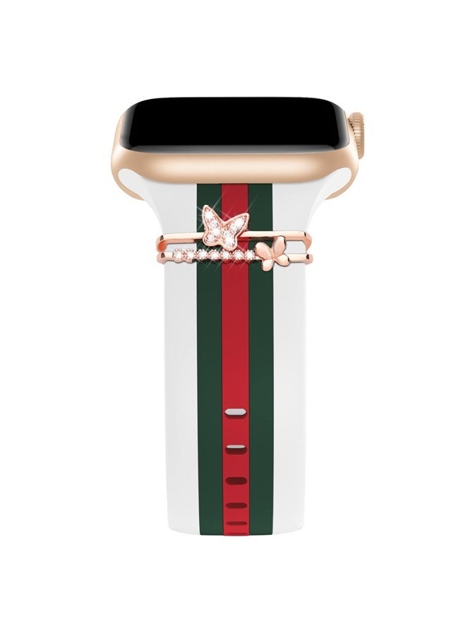 Compare Designer Band with Diamond Charm Compatible with Apple Watch Band 42mm 44mm 45mm 49mm Women Men, Soft Silicone Stylish Wristbands for iWatch SE Ultra Series 8 7 6 5 4 3 2 1 at KSA Price