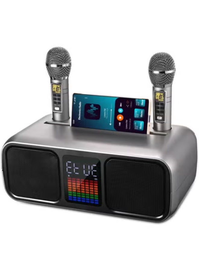 Compare Karaoke Machine Party Speaker with Touch Screen, 2 Wireless Microphones, LED Lights & Phone Stand – USBTFAUX Support – Portable Bluetooth Karaoke Speaker for Kids & Family Parties Silver at KSA Price