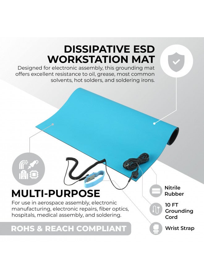 Compare MWRF Source ESD Mat Kit with Wrist Strap and Grounding Cord 0.12 Thickness 18 Inches x 47 Inches, Blue at KSA Price