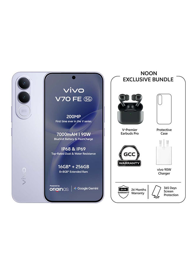 Compare V70 FE 5G AI Dual SIM Titanium Silver 8GB 256GB With Exclusive Gifts: TWS Pro 90W Charger, Protective Cover, 4year free battery replacement And 24 Months Warranty + 1 Year Screen Replacement  Middle East Version at KSA Price