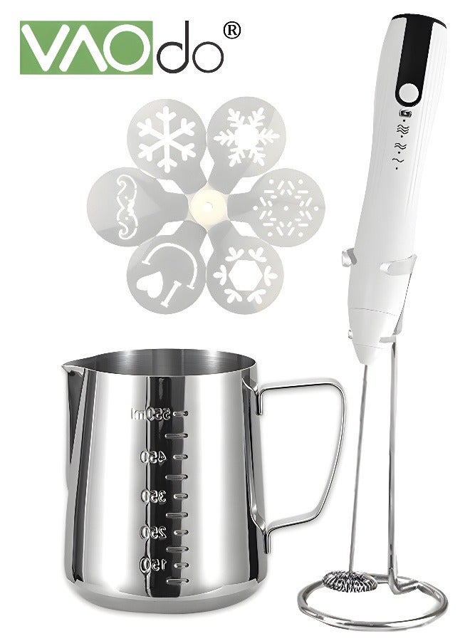 Compare Milk Frother Handheld Coffee Art Set with Milk Frother Pitcher Latte Art Pen Coffee Stencils Mini Hand Blender with Holder White at KSA Price