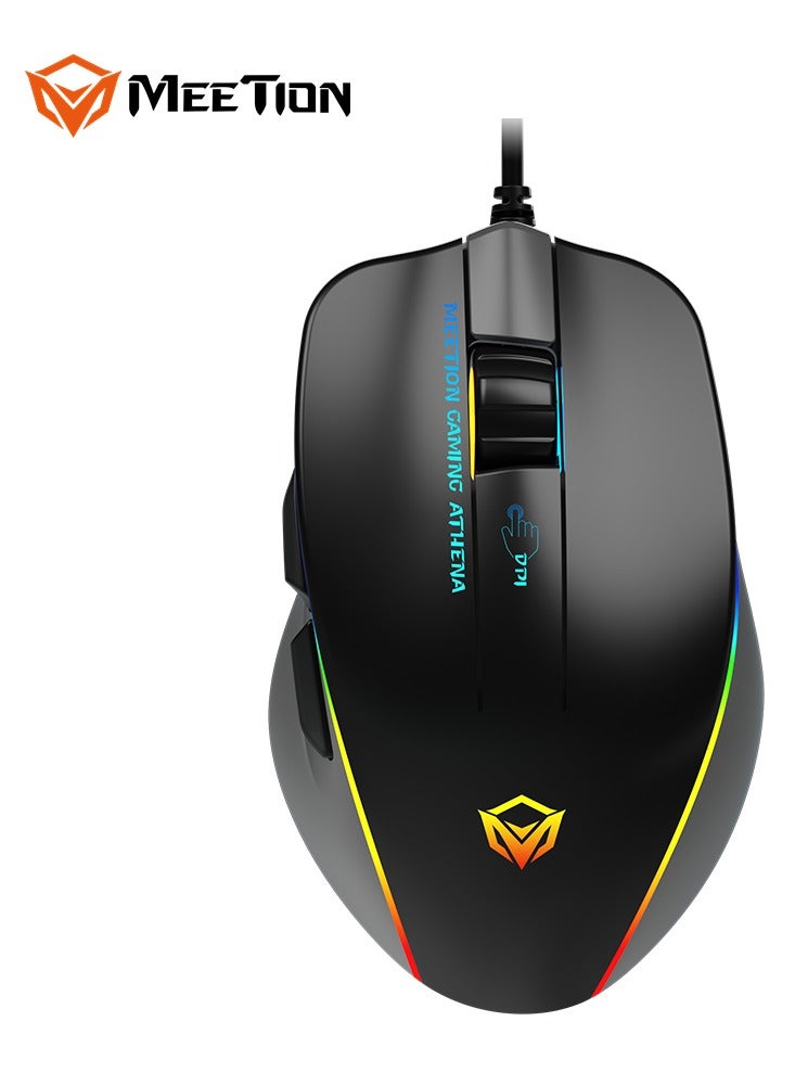 Compare Meetion 2023 RGB Circulation Backlit Gaming Mouse GM23 RGB circulation Backlit Gaming temperament ergonomic design for right hands DPI is adjustable to meet the needs of all kinds of games Black at KSA Price