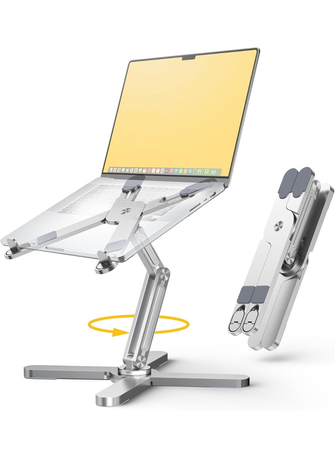 Compare 360° Rotating Laptop Stand Riser, Ergonomic Foldable Computer Stand, Adjustable Height Angles Computer Stand, 100% Aluminium Metal MacBook Stand Fit up to 16” Device with Storage Bag at KSA Price