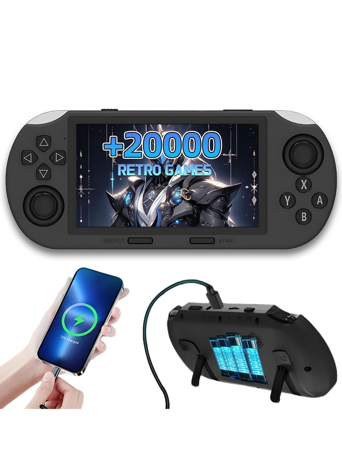 Compare Retro Handheld Game Console,20000+ Games,Retro Gaming Console,EBookMusicVideo PlaybackEmergency Charging of Phone,14 Emulators,4.5Inch IPS Screen,Dual Core Processor Black at KSA Price
