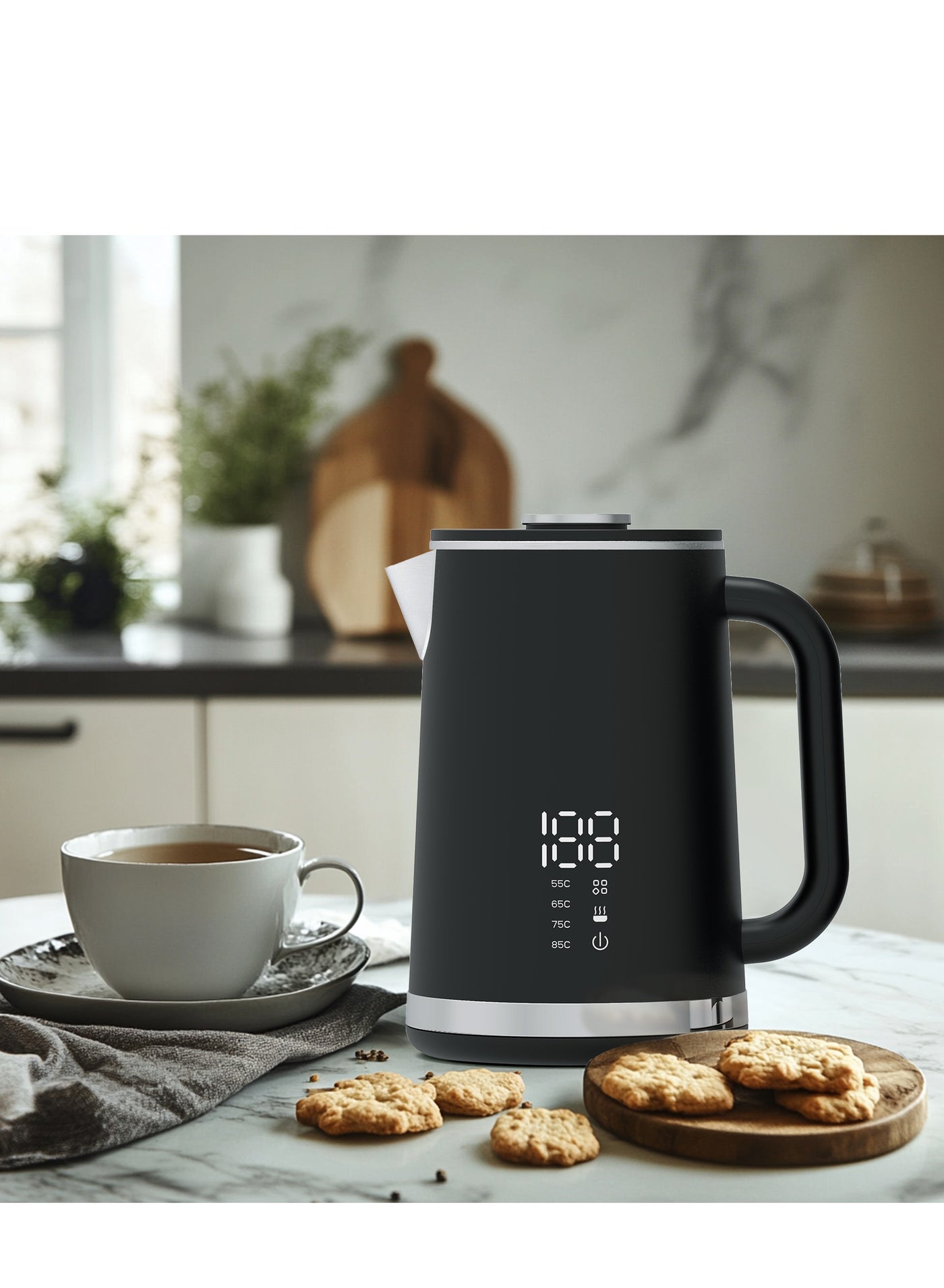 Compare Electric Kettles, 1.7L Water Heater Kettle With LED Touch Screen, 5 Temperature Options, Auto ShutOff for Home, Camping at KSA Price