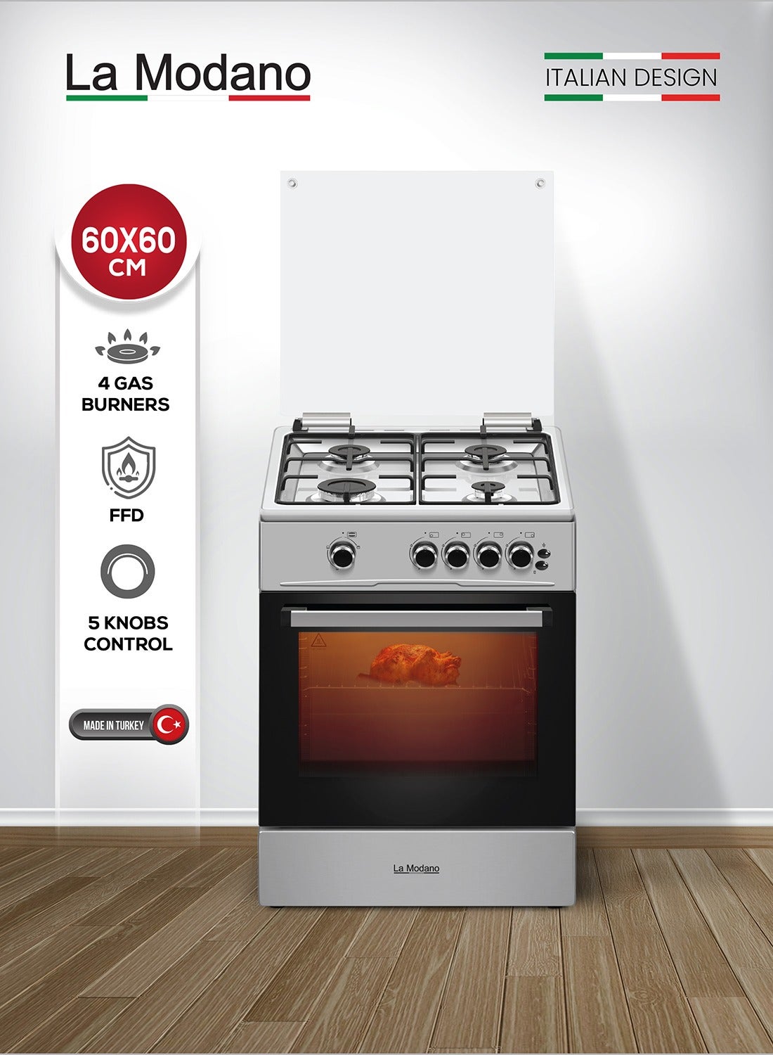 60x60 cm Gas Cooker with 72L Oven Cavity,…