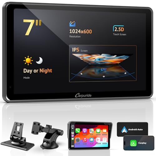 Compare CARPURIDE 7 Inch Carplay Screen for Car?WiredWireless CarPlay Screen for Apple CarPlay & Android Auto, Mirror, Siri, Bluetooth, Navigation, External MIC Port, TF CardUSB Playback at KSA Price