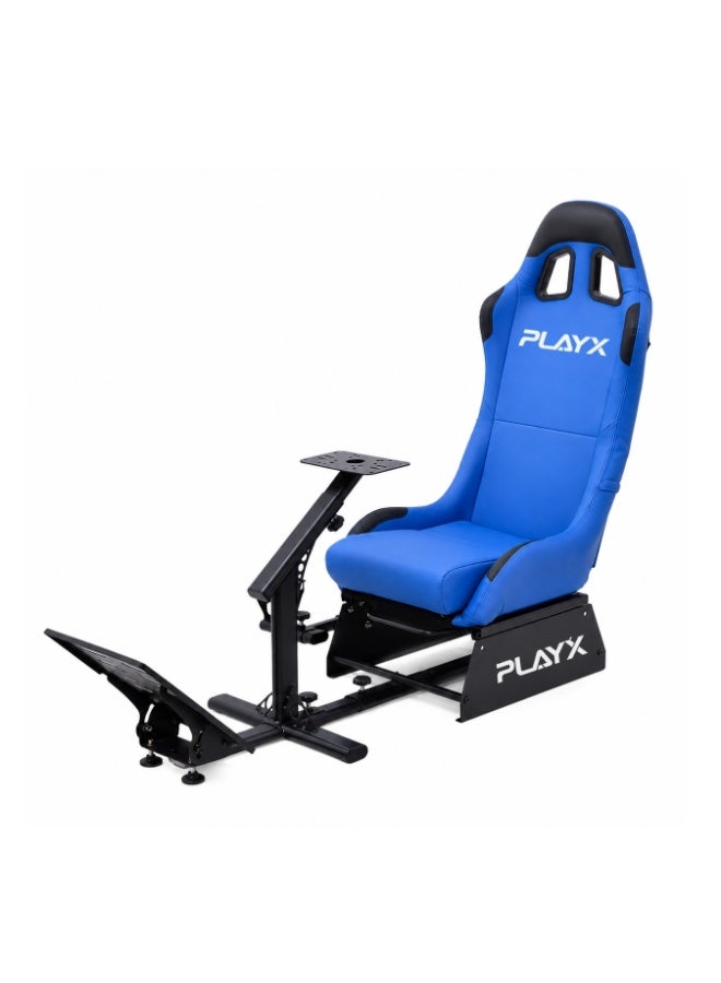 Compare Foldable Racing Simulator Cockpit with Seat & Steering Wheel Stand | Adjustable Sim Racing Gaming Chair with Wheel Height, Pedal Angle & Shifter Mount | Heavy Duty Racing Wheel Stand | Driving Simulator Cockpit for Home Gaming Setup | Blue at KSA Price