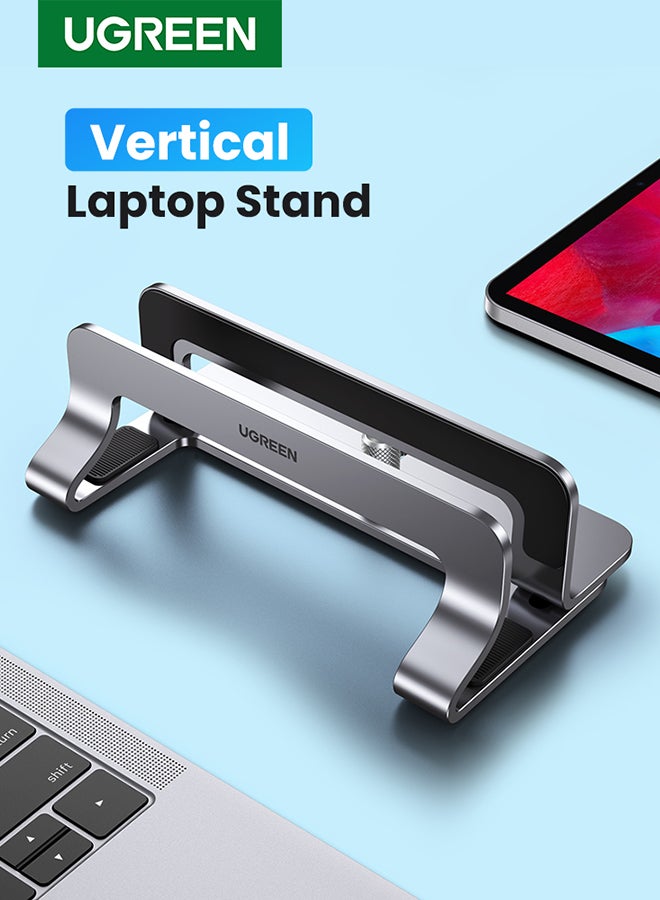 Compare Aluminum Vertical Laptop And Double Desktop Stand Holder With Adjustable Dock SpaceSaving Anti Slide Silicone Grips Silver at KSA Price
