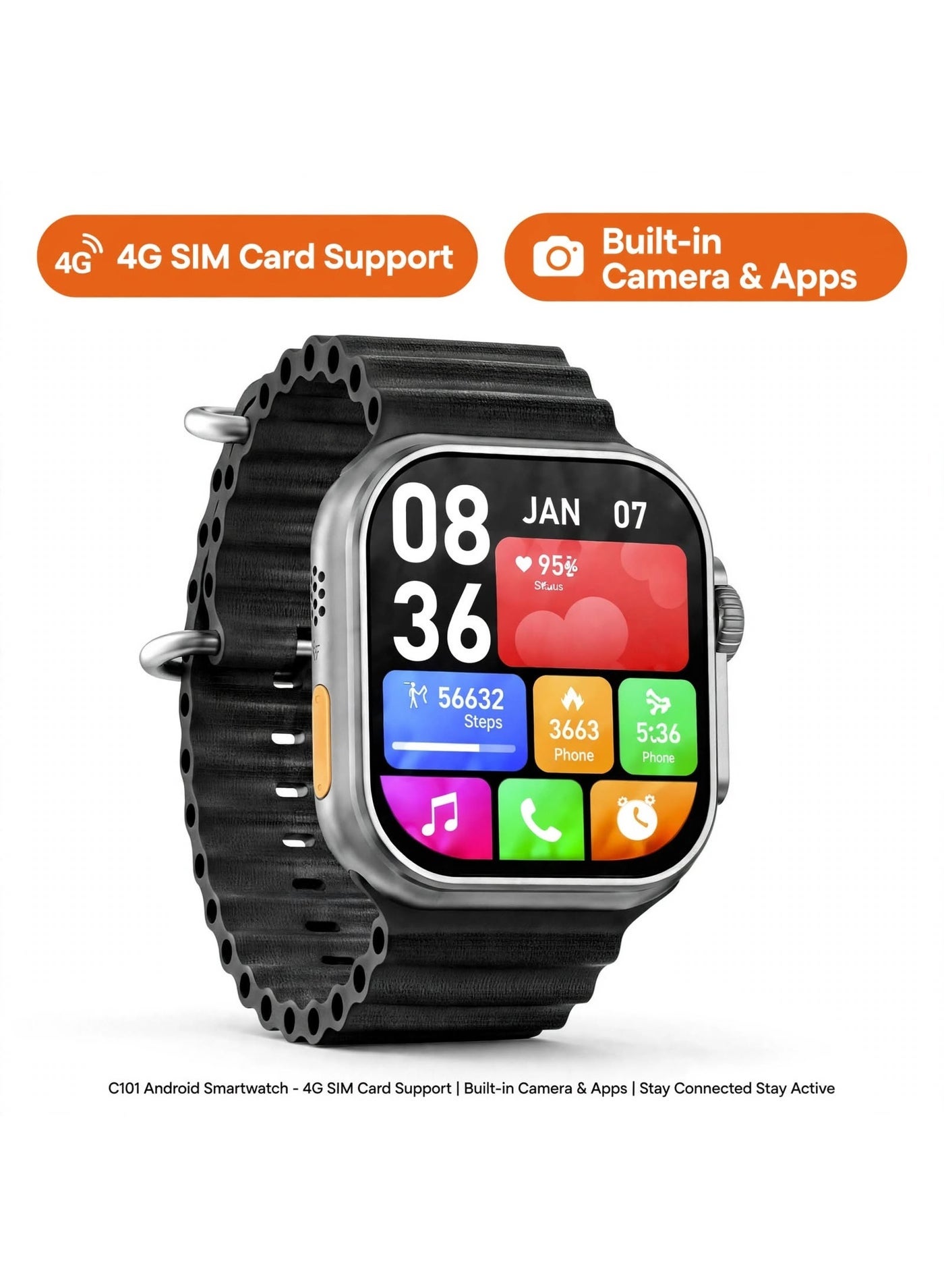 C101 Android Smartwatch - 4G SIM Card Support…