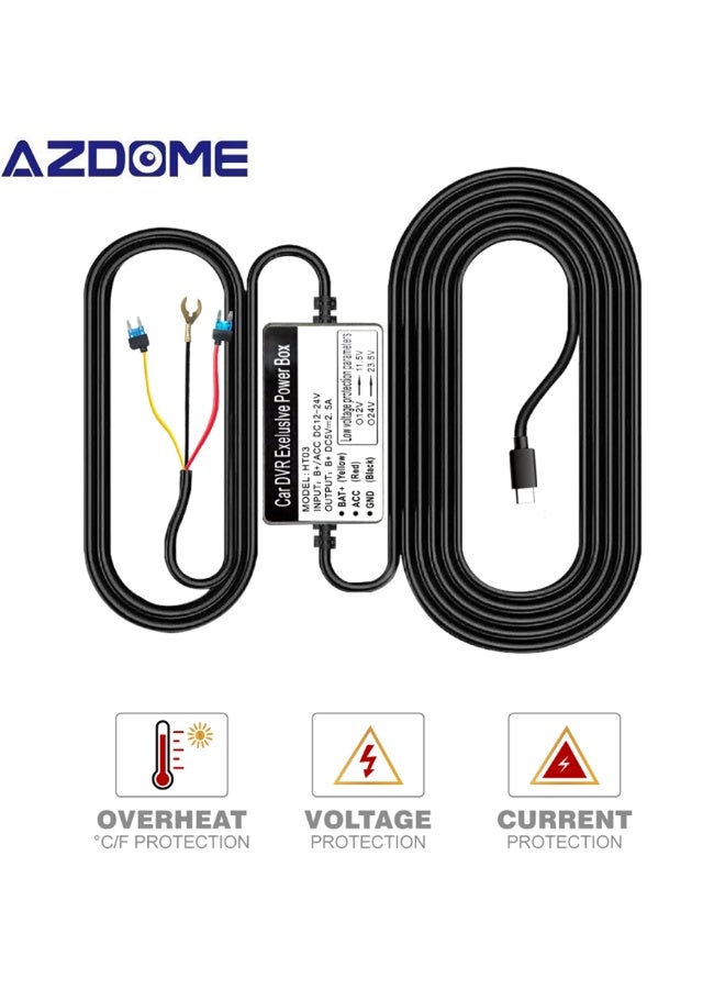 Compare HT03 Hardwire Kit, TypeC USB Port, 24H Parking Monitor Cable with Fuse, Convert 12V24V to Output 5V2.5A Max, Compatible with Most Dash Cam Available with a TypeC USB Port, Low Voltage Protection at KSA Price
