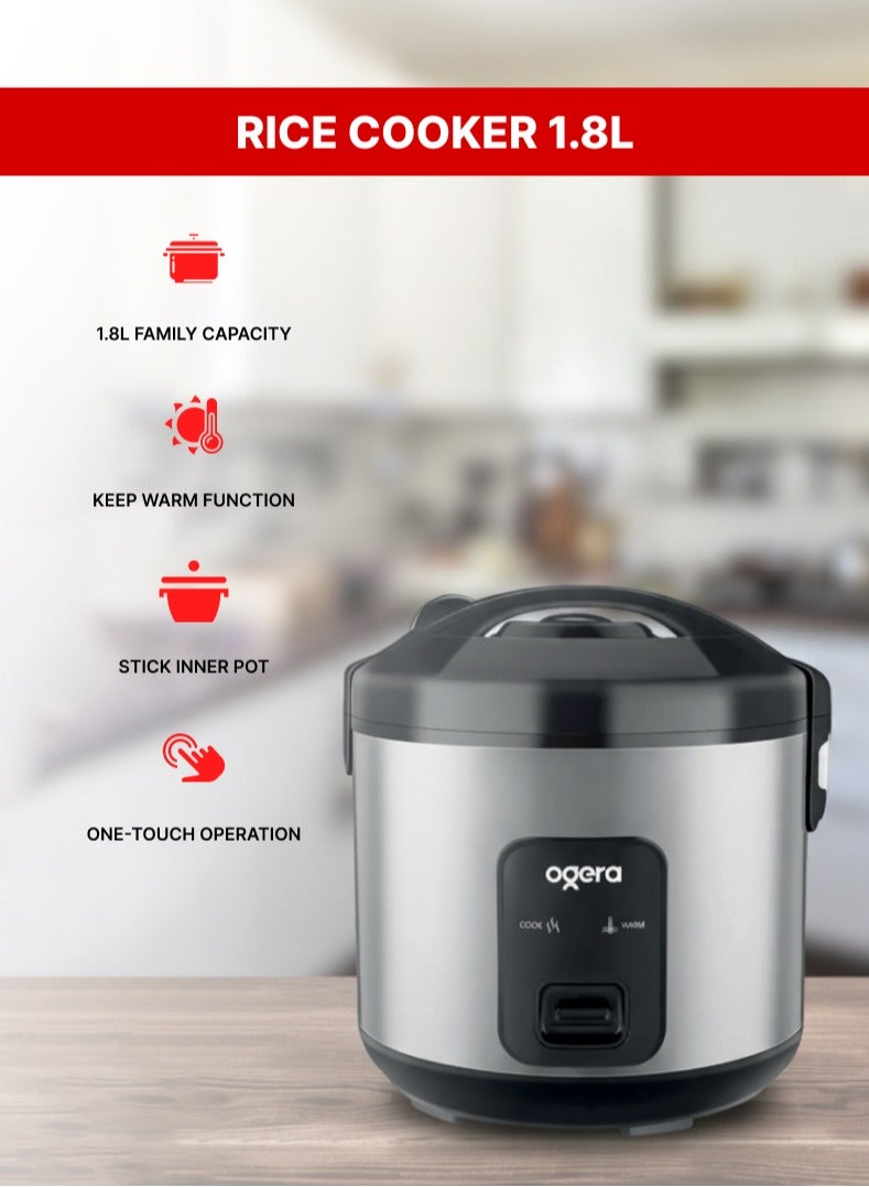 Electric Rice Cooker 1.8L | 700W Fast-Heating |…