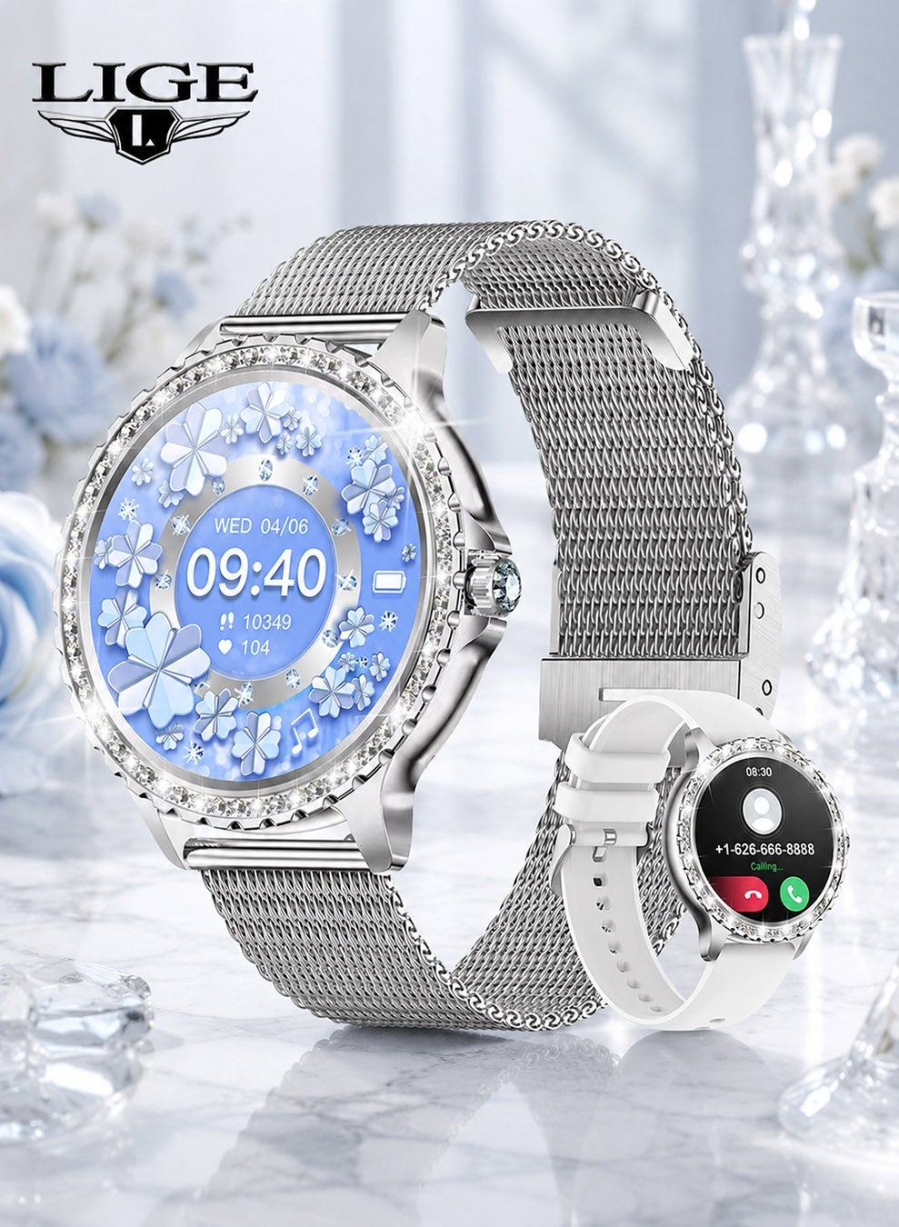 Compare Top Elegant Smartwatches For Women 1.32Inch HD Large Screen, 20+Indoor And Outdoor Sports Modes, Female Physiological Period, Al Voice Assistant+Bluetooth CallDialing, Life Waterproof Ladies Smart Watches Wristwatches Silver at KSA Price