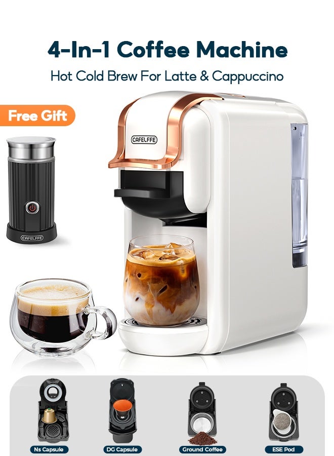 Compare 4 in 1 Multifunction Espresso Coffee Machine with Milk Frother Set Hot Cold Brew Capsule Espresso Maker with 4 adaptors For Nes&DG&ESE Ground Coffee White at KSA Price