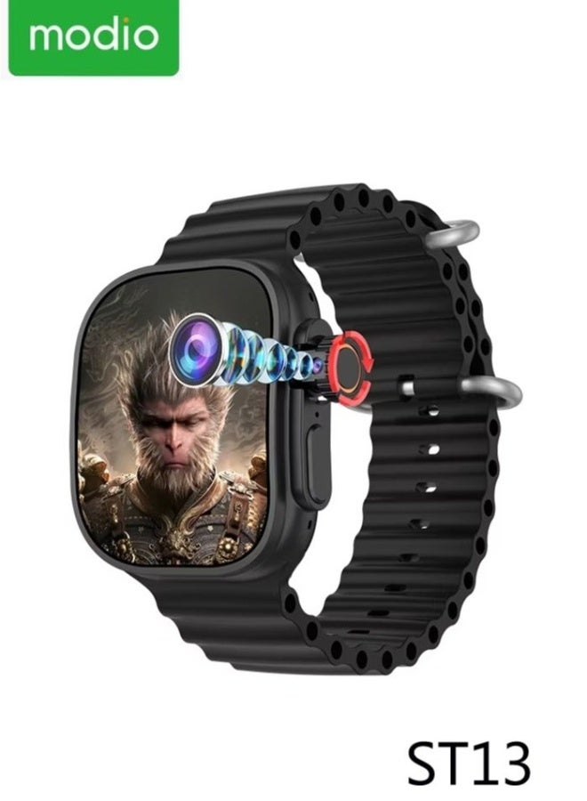 Compare Modio ST13 Smart Watch With 2.2 Inch Full Screen Display Sim Card Slot and 3 Pair Straps and Charging Cable Designed For Ladies and Gents Black at KSA Price
