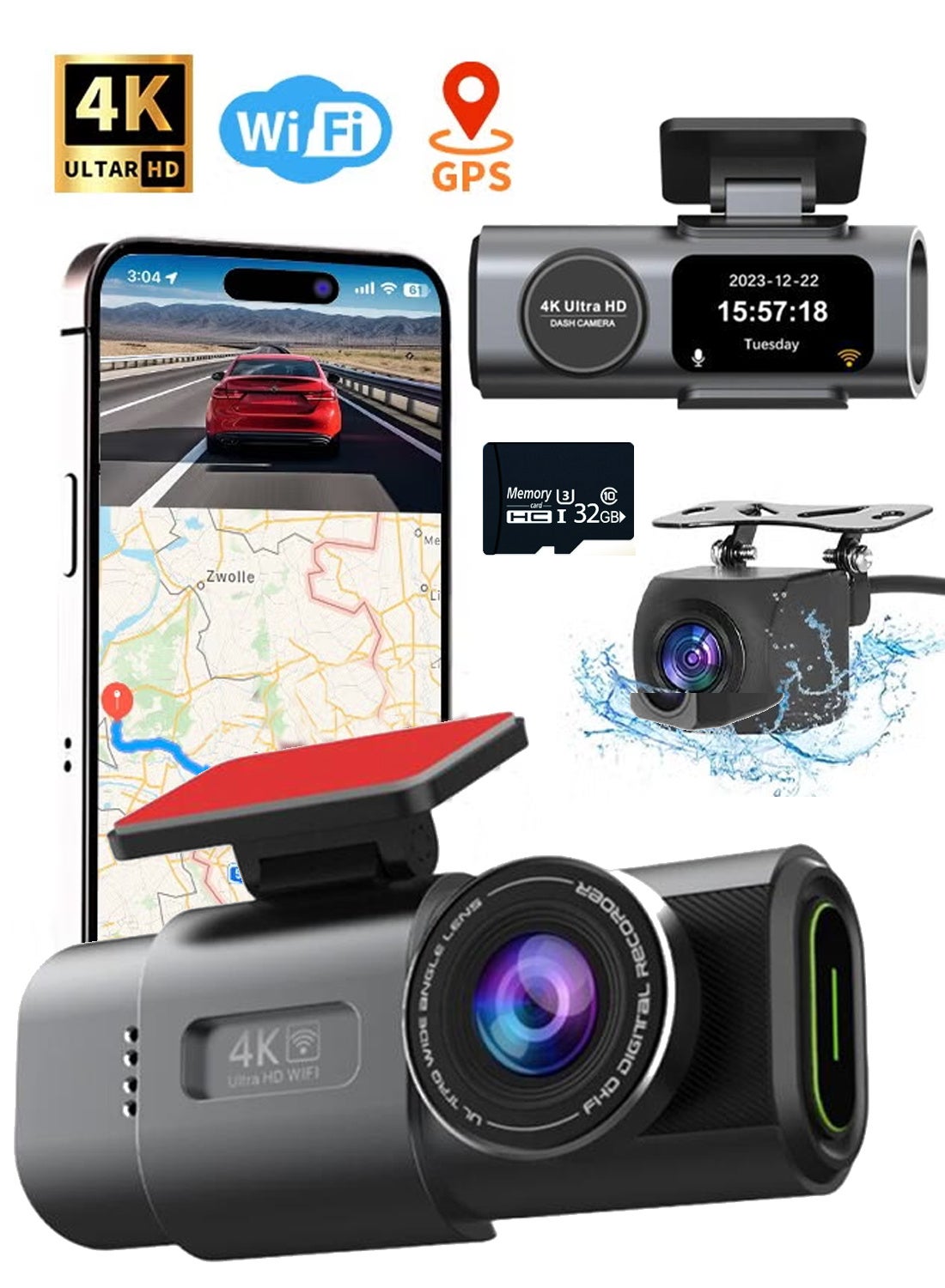4K Dash Cam For Car 3840*2160P Dual Lens…