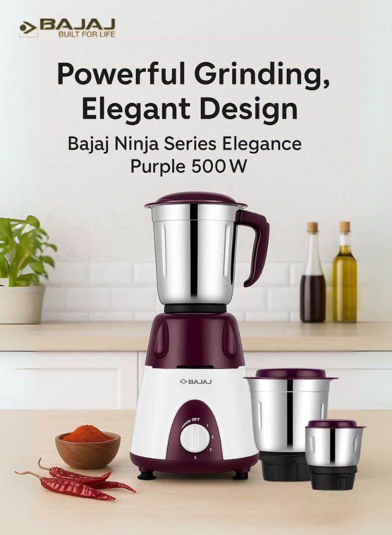 Compare Ninja Series Elegance Mixer Grinder, 3 Stainless Steel Jars, MultiFunctional Blades, Overload Protection – Finish, 500 W 410568 purple at KSA Price