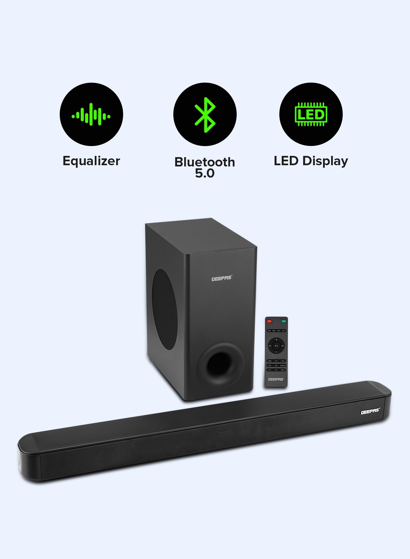 Compare Wireless Sound Bar USB AUX Bluetooth HDMI | Sound Bar System With Wireless Subwoofer, Connect to TV, Mobile, Laptop And More| With Remote Control and LED Display| 2 Years Warranty at KSA Price
