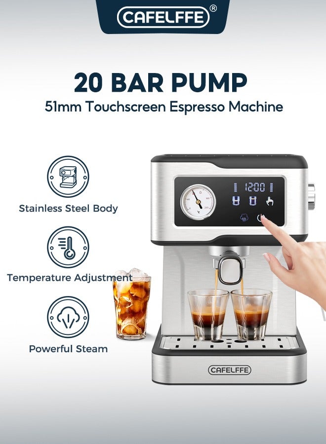 Compare Espresso Coffee Machine With Milk Frother And Steamer 20Bar Pump Pressure Espresso Machine LCD Touch Screen Espresso Maker For Home Barista Or Office Latte Cappuccino Machine 1.5L at KSA Price