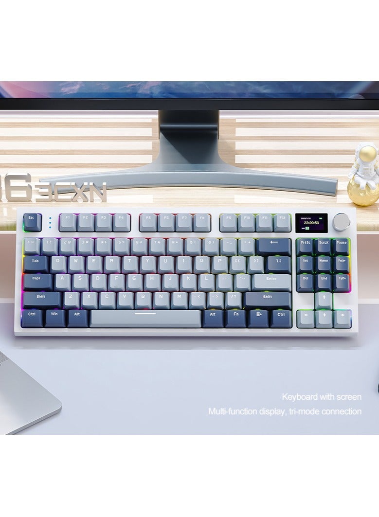 Compare K86 RGB Wireless Mechanical Gaming Keyboard – Gasket Mount – Triple Mode Bluetooth 5.0, 2.4G, USBC – 87Key HotSwappable – Smart TFT Display – Metal Volume Knob – 4000mAh Battery – PBT Keycaps – PCLaptopMac Compatible Lavender Blue at KSA Price
