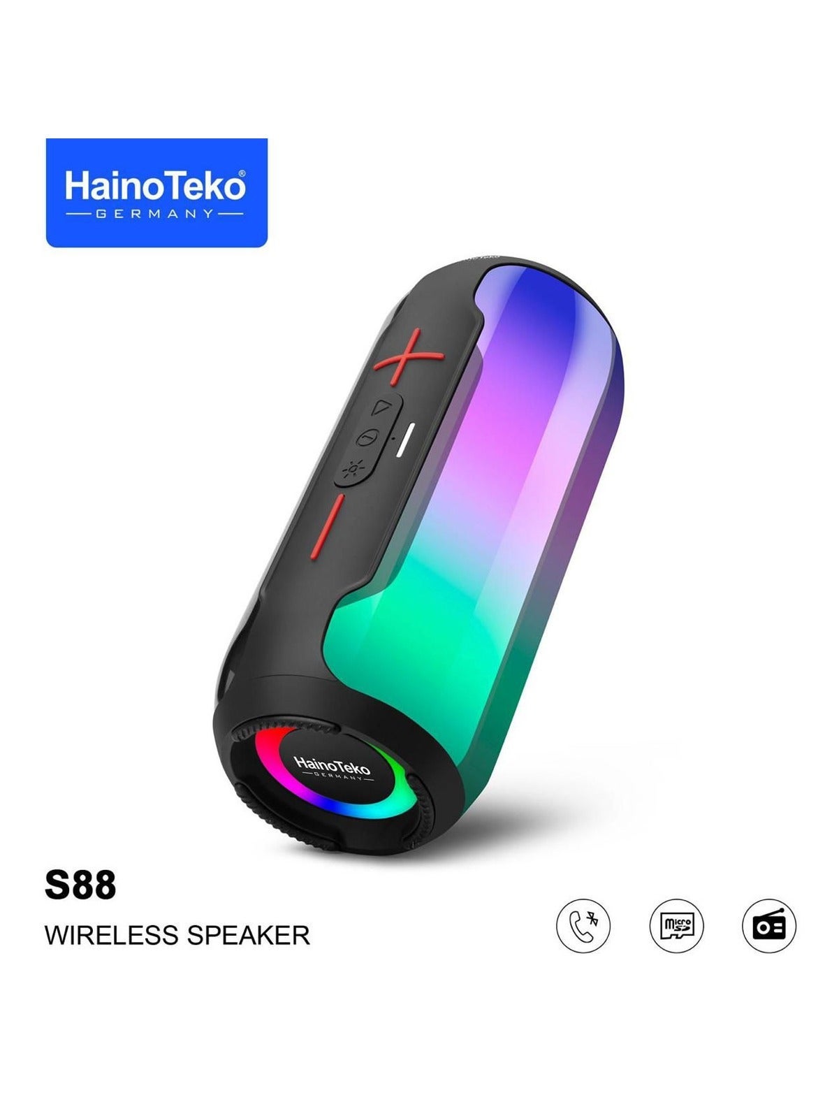 Compare Haino Teko S88 Wireless Bluetooth Speaker with LED Light, Button Control, Powerful Sound, Deep Bass, Portable Compact Design and BuiltIn Microphone for Home, Travel and Daily Use – Black at KSA Price