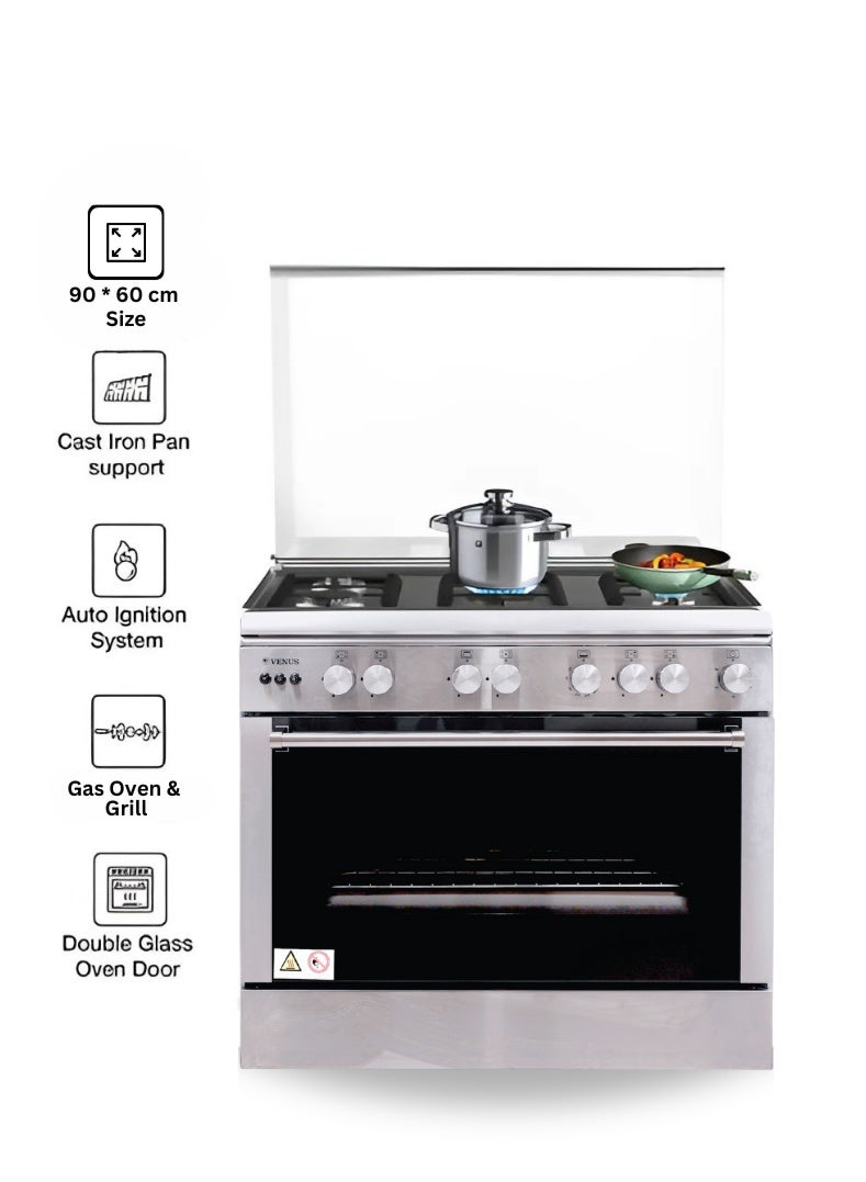 90x60 cm Stainless Steel Cooking Range | 5 Gas Burners…