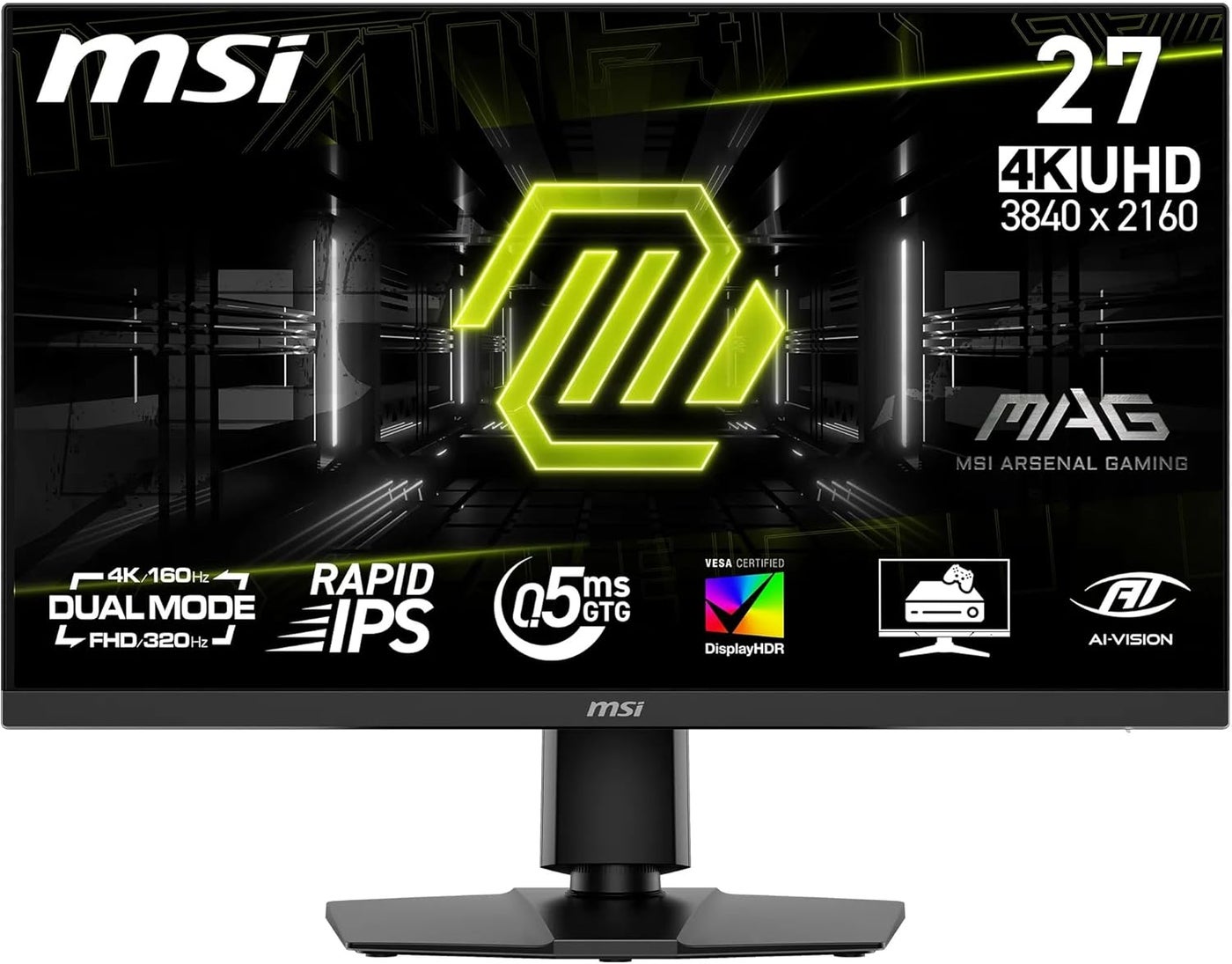 Compare MAG 272URDF E16 Gaming Monitor 27 Inch UHD  Rapid IPS Panel 3840 x 2160, 0.5ms, DisplayHDR 400, AI Vision, DualMode, HDMI 2.1, DP 1.4a, Tilt and Height Adjustable, Black Black at KSA Price