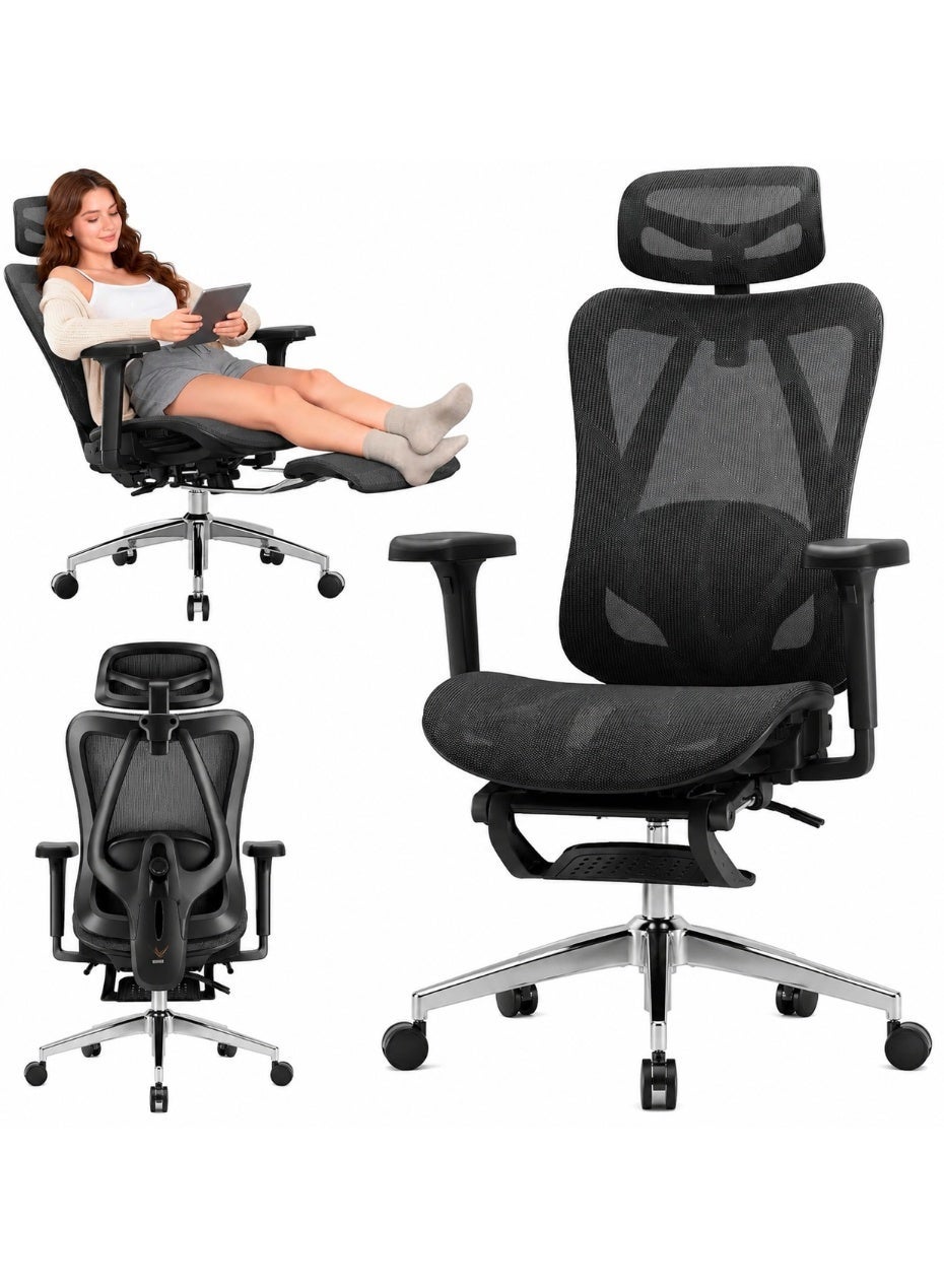 Compare Ergonomic Office Chair with Footrest, 135° Reclining Desk Chair with Adjustable Lumbar Support,3D Armrest,Headrest & Large Steel Base, 300LBS Heavy Duty Mesh Chair at KSA Price