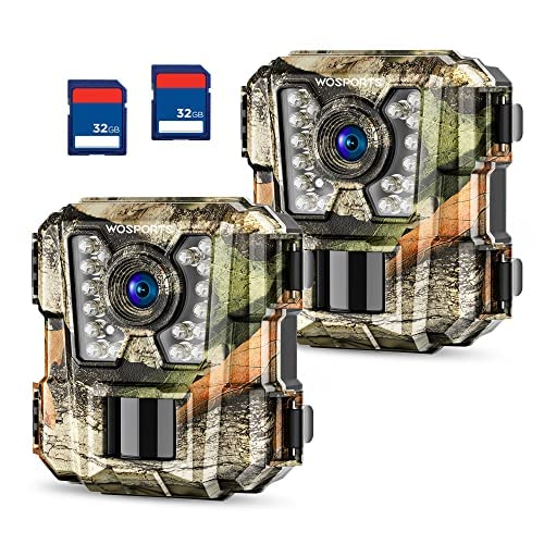 Compare WOSPORTS Mini Trail Camera 2 Pack 24MP 1080P HD, Game Hunting Camera with 32GB SD Cards, Waterproof Night Vision Tiny Scouting Camera for Outdoor Wildlife Monitoring at KSA Price