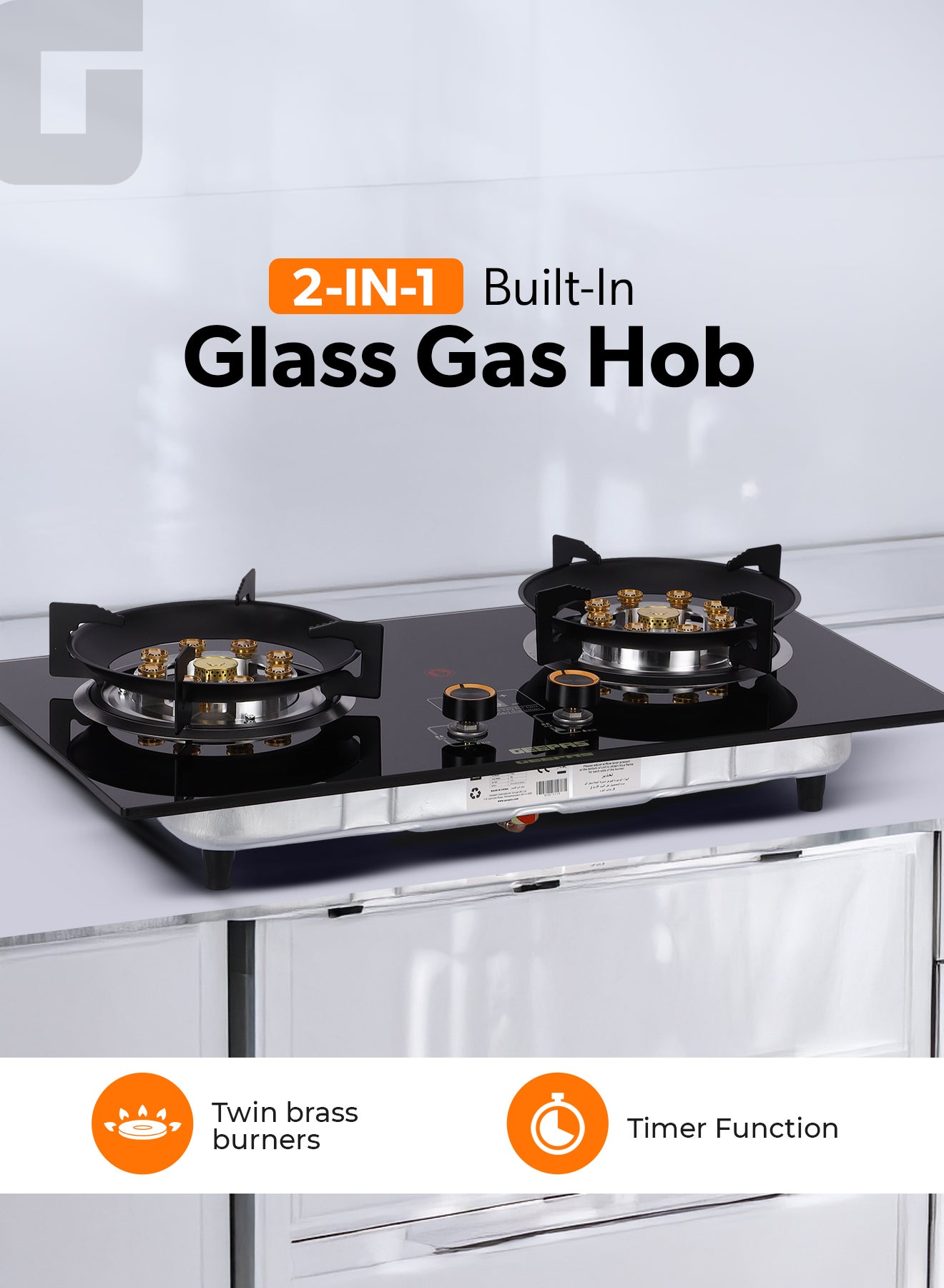 Compare 2in1 BuiltIn Glass Gas Hob | Double Brass Burners, with FFD, Auto Piezo Ignition, Improved Gas Flow for Efficient Heating | LPG Type, Battery Power Display, Easy Cleaning and Maintenance | GGC31067FFD Black 2 Years Warranty 2 GGC31067FFD black at KSA Price