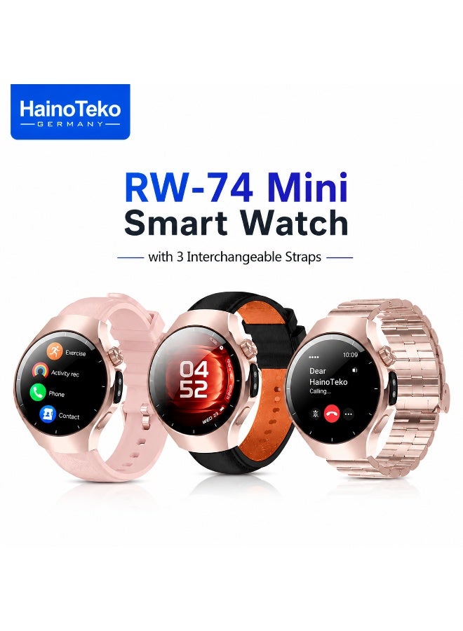 Compare Haino Teko Germany RW74 Mini Smart Watch  AMOLED Curved Glass Display, Bluetooth Calling, Health & Fitness Tracker, Waterproof, 3 Interchangeable Straps for Android & iOS at KSA Price