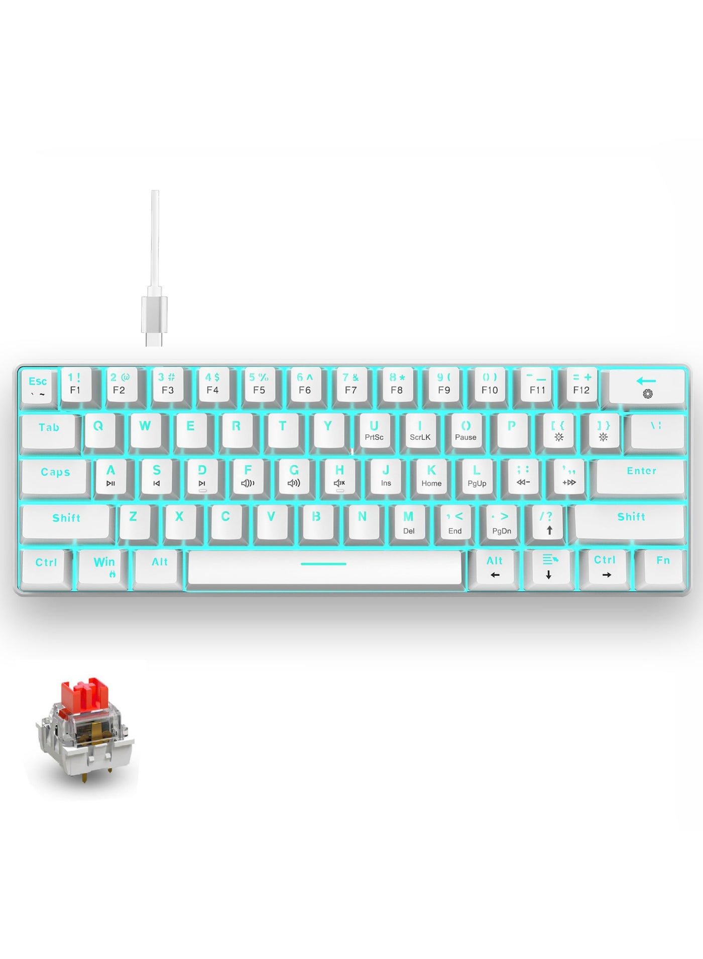 Compare ROCK POW 60% Mechanical Gaming Keyboard, 61keys RGB Backlit UltraCompact Mini Keyboard, Mini Compact Keyboard for PCMac Gamer, Typist, Easy Carry on Trip Red Switch White at KSA Price